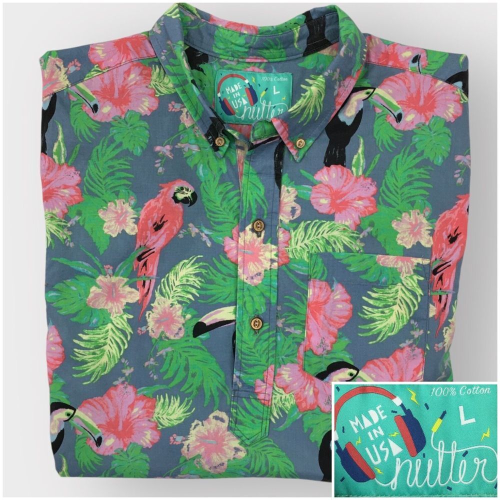 Chubbies Men's The Nutter Birds of Paradise S/S Half Button Shirt Size L